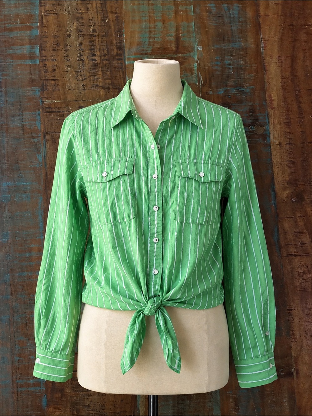 Lauren Ralph Lauren black label stripe western cotton top women's green